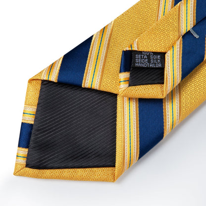 Yellow and Blue Striped Silk Tie Set - SOPHGENT