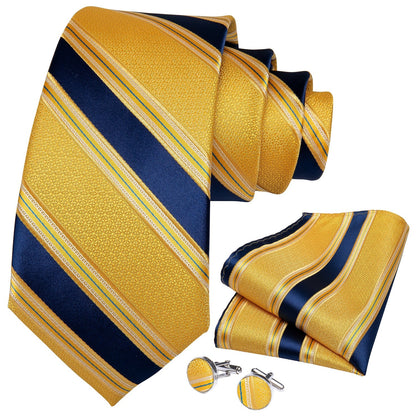 Yellow and Blue Striped Silk Tie Set - SOPHGENT