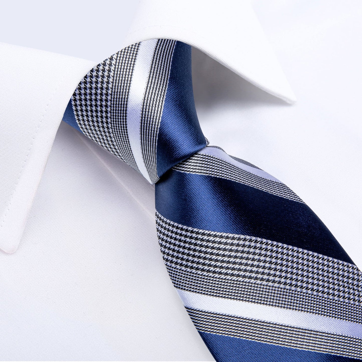 Royal Blue and Gray Striped Tie, Pocket Square and Cufflinks tie sets    - Sophisticated Gentlemen
