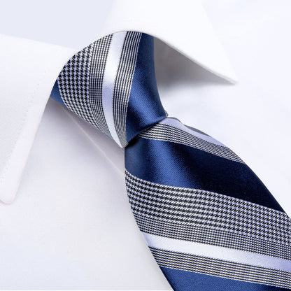 Royal Blue and Gray Striped Tie, Pocket Square and Cufflinks tie sets    - Sophisticated Gentlemen