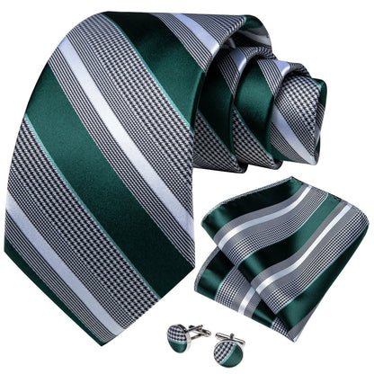 Green and Gray Striped Tie Set tie set    - Sophisticated Gentlemen