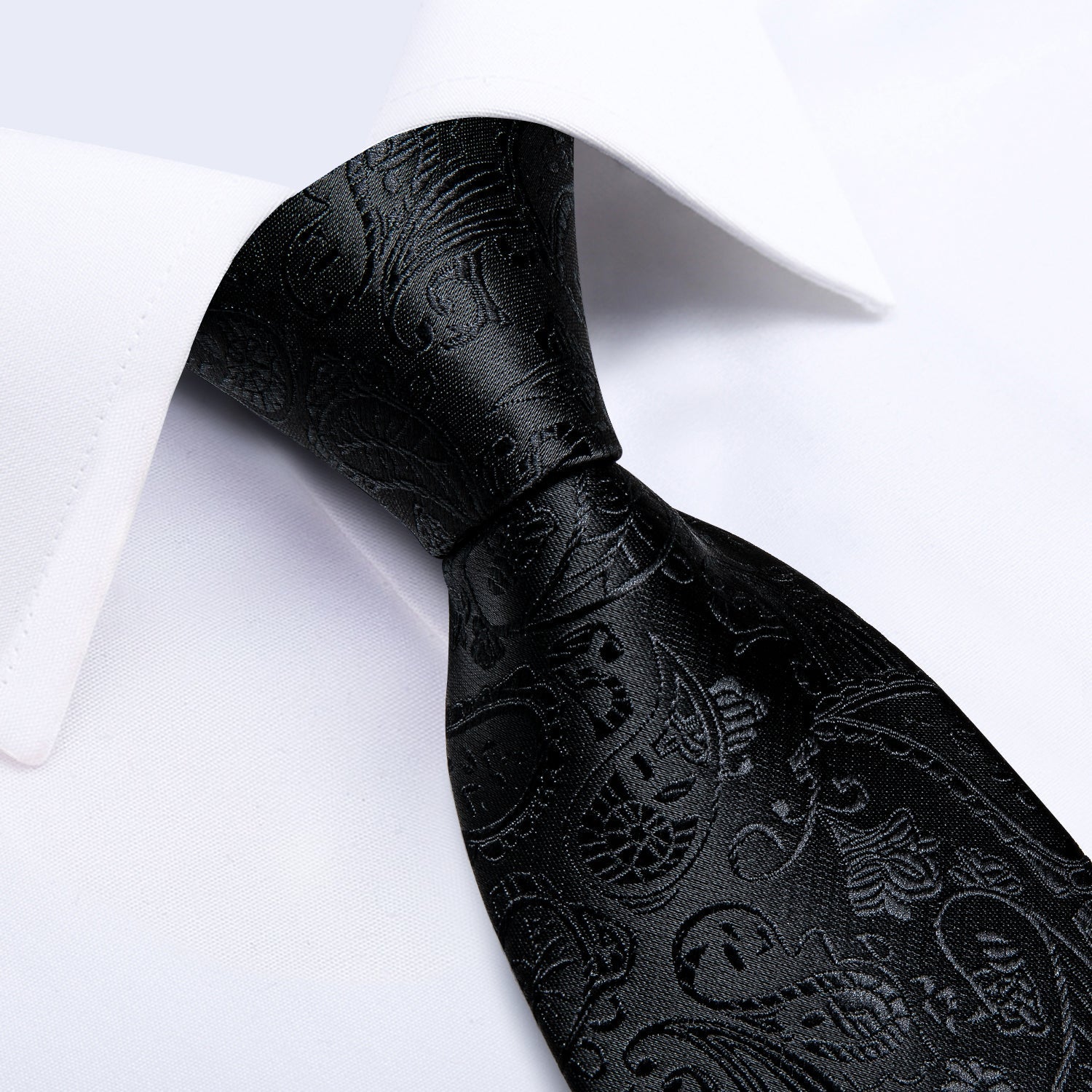 All Black Paisley Tie, Pocket Square and Cufflinks - SOPHGENT