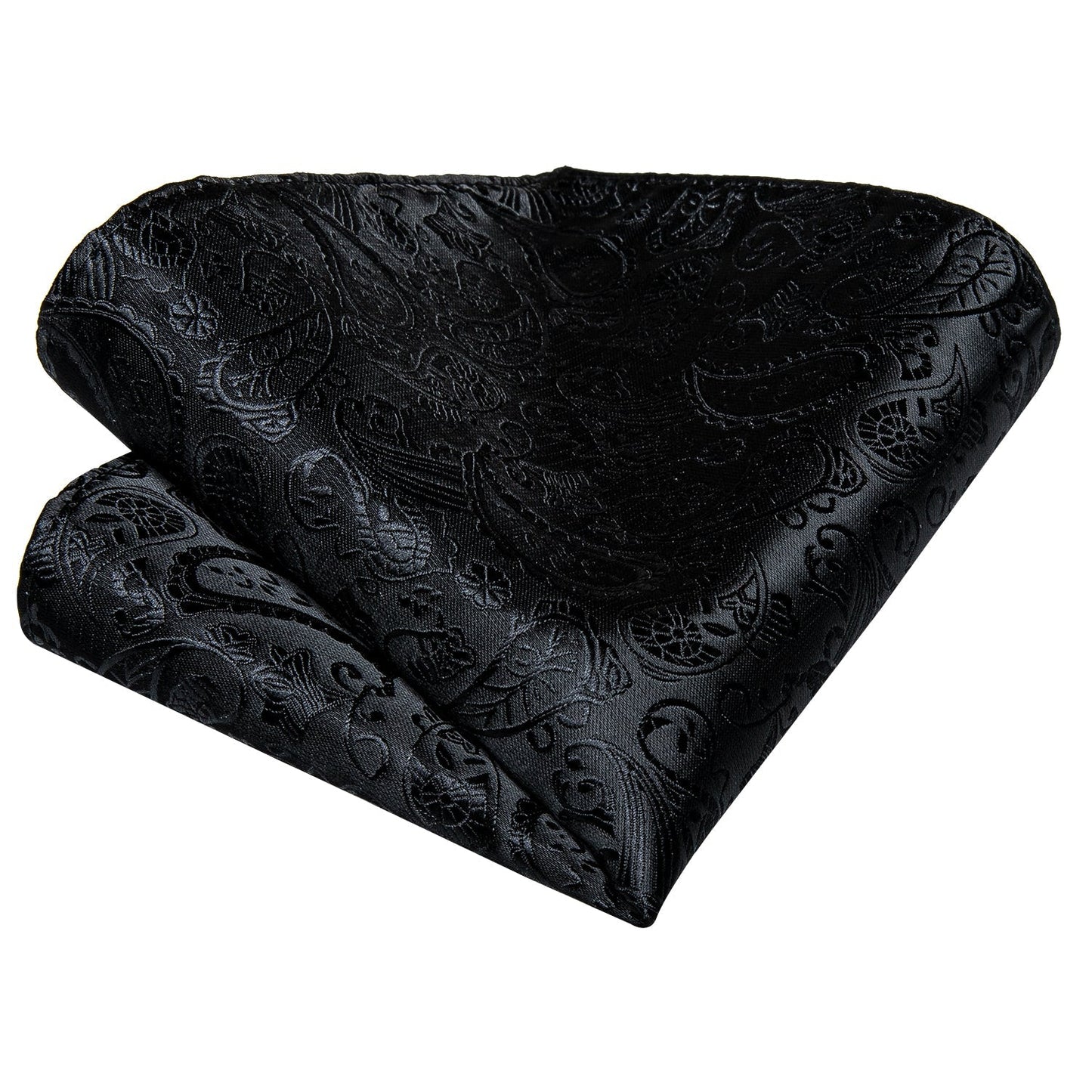 All Black Paisley Tie, Pocket Square and Cufflinks - SOPHGENT