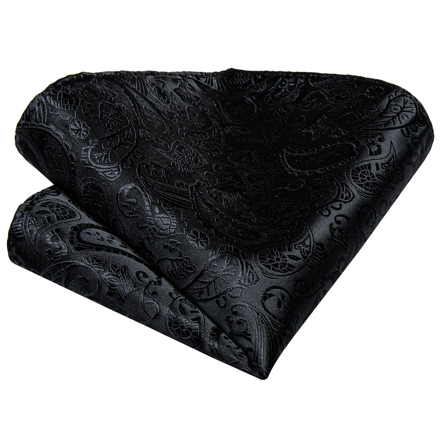All Black Paisley Tie, Pocket Square and Cufflinks - SOPHGENT