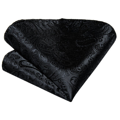 All Black Paisley Tie, Pocket Square and Cufflinks - SOPHGENT