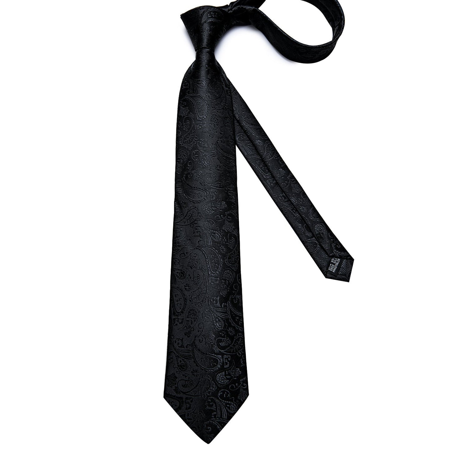 All Black Paisley Tie, Pocket Square and Cufflinks - SOPHGENT