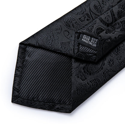 All Black Paisley Tie, Pocket Square and Cufflinks - SOPHGENT