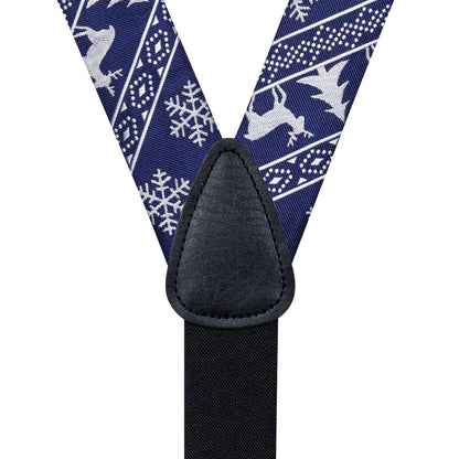 Ugly Christmas Sweater Bow Tie and Suspenders Set in Blue bow tie    - Sophisticated Gentlemen