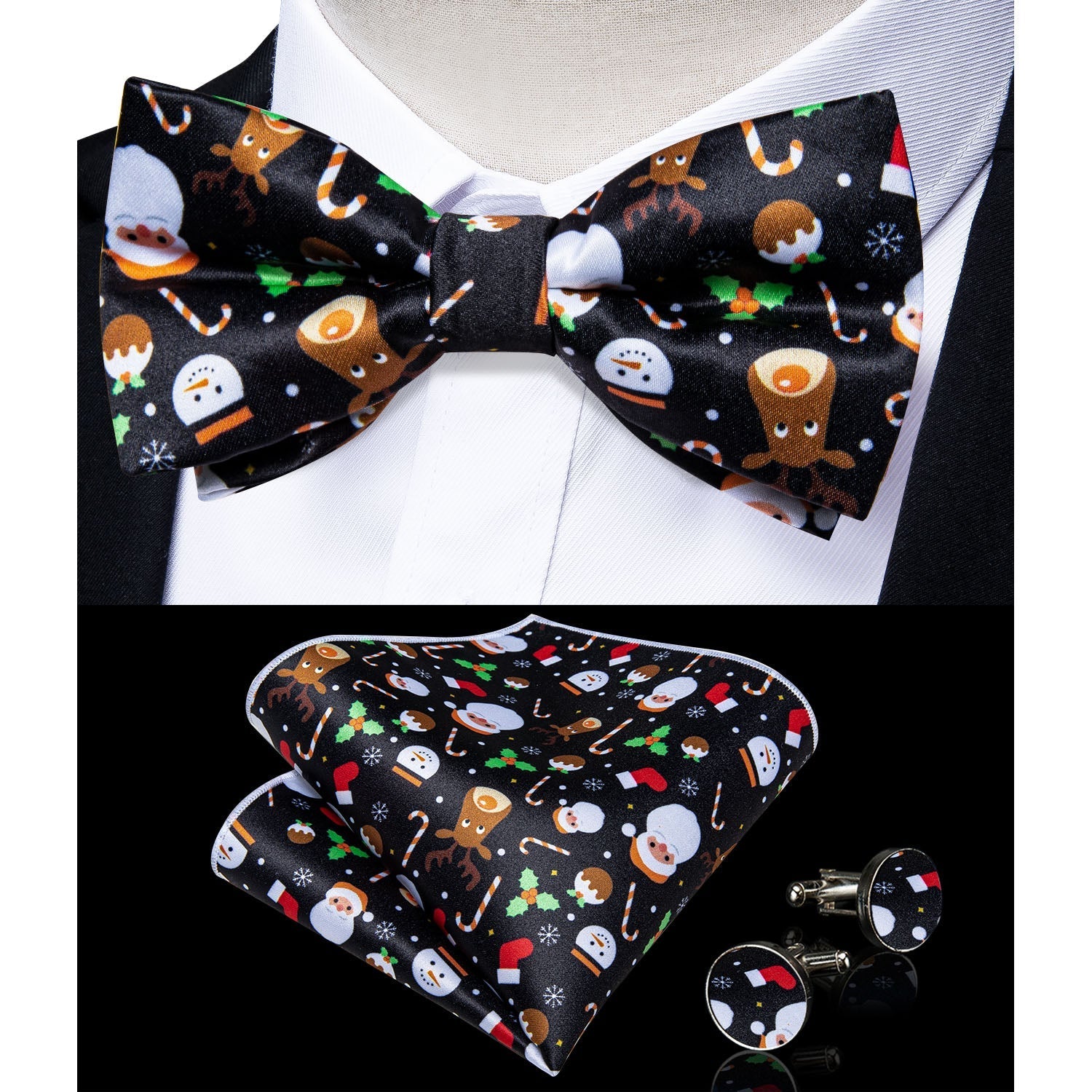Christmas Decorations Bow Tie and Suspenders Set in Black bow tie    - Sophisticated Gentlemen