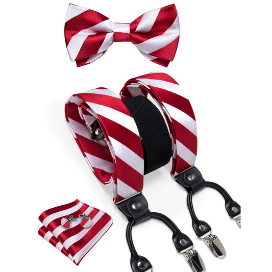 Red and White Striped Bow Tie and Suspenders Set bow tie    - Sophisticated Gentlemen