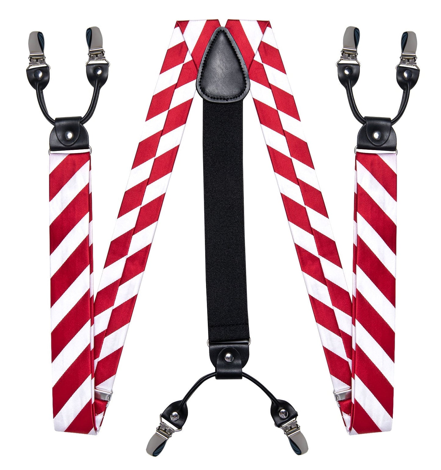 Red and White Striped Bow Tie and Suspenders Set bow tie    - Sophisticated Gentlemen