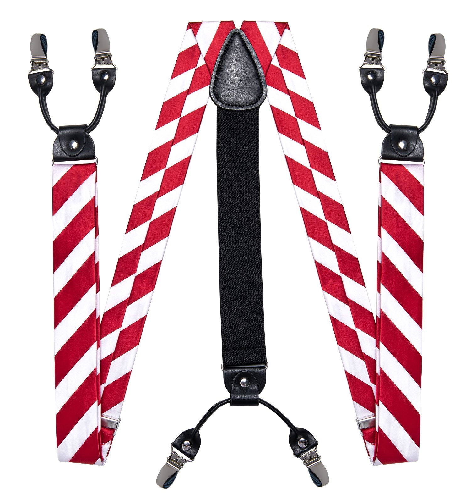 Red and White Striped Bow Tie and Suspenders Set bow tie    - Sophisticated Gentlemen