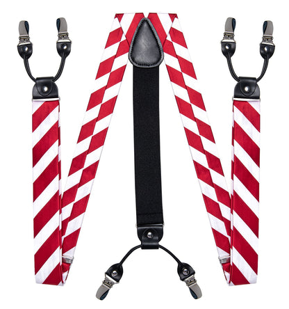 Red and White Striped Bow Tie and Suspenders Set bow tie    - Sophisticated Gentlemen