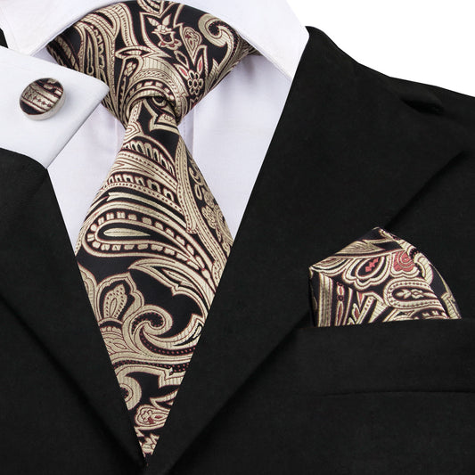 Golden Bloom Flower Tie, Pocket Square and Cufflinks - SOPHGENT