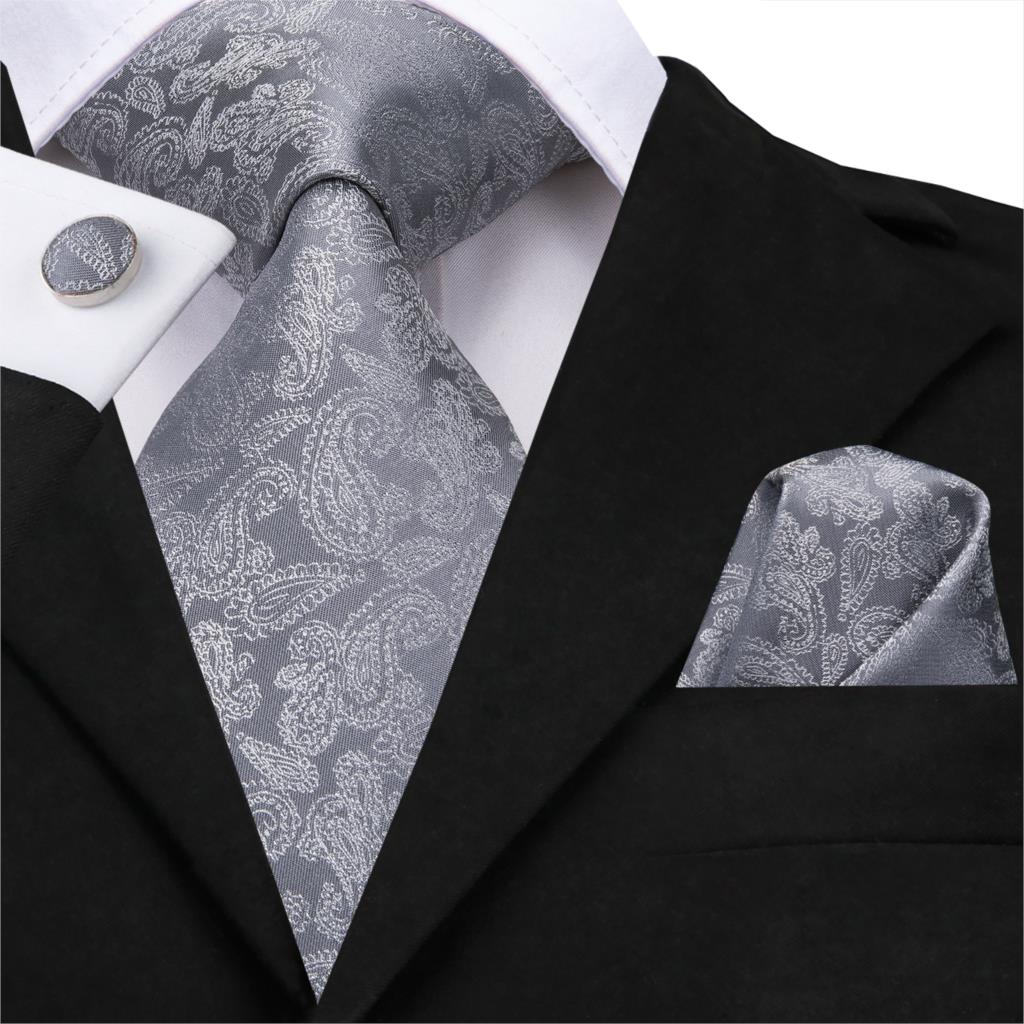 Bright Gray Tie, Pocket Square and Cufflinks - SOPHGENT