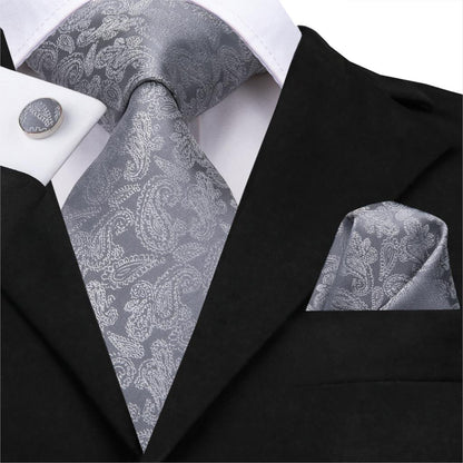 Bright Gray Tie, Pocket Square and Cufflinks - SOPHGENT