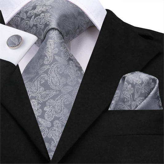 Bright Gray Tie, Pocket Square and Cufflinks - SOPHGENT