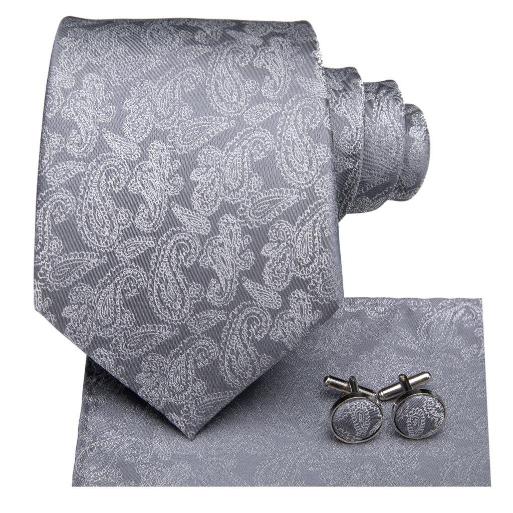 Bright Gray Tie, Pocket Square and Cufflinks tie sets    - Sophisticated Gentlemen