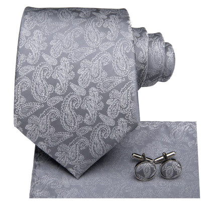 Bright Gray Tie, Pocket Square and Cufflinks tie sets    - Sophisticated Gentlemen