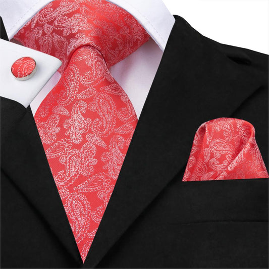 Bright Red Tie, Pocket Square and Cufflinks - SOPHGENT