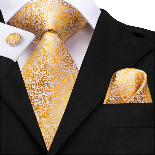 Gold Tree Tie, Pocket Square and Cufflinks - SOPHGENT