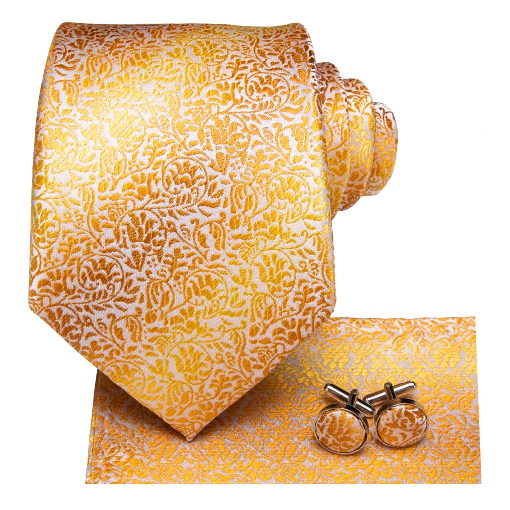 Gold Tree Tie, Pocket Square and Cufflinks tie sets    - Sophisticated Gentlemen