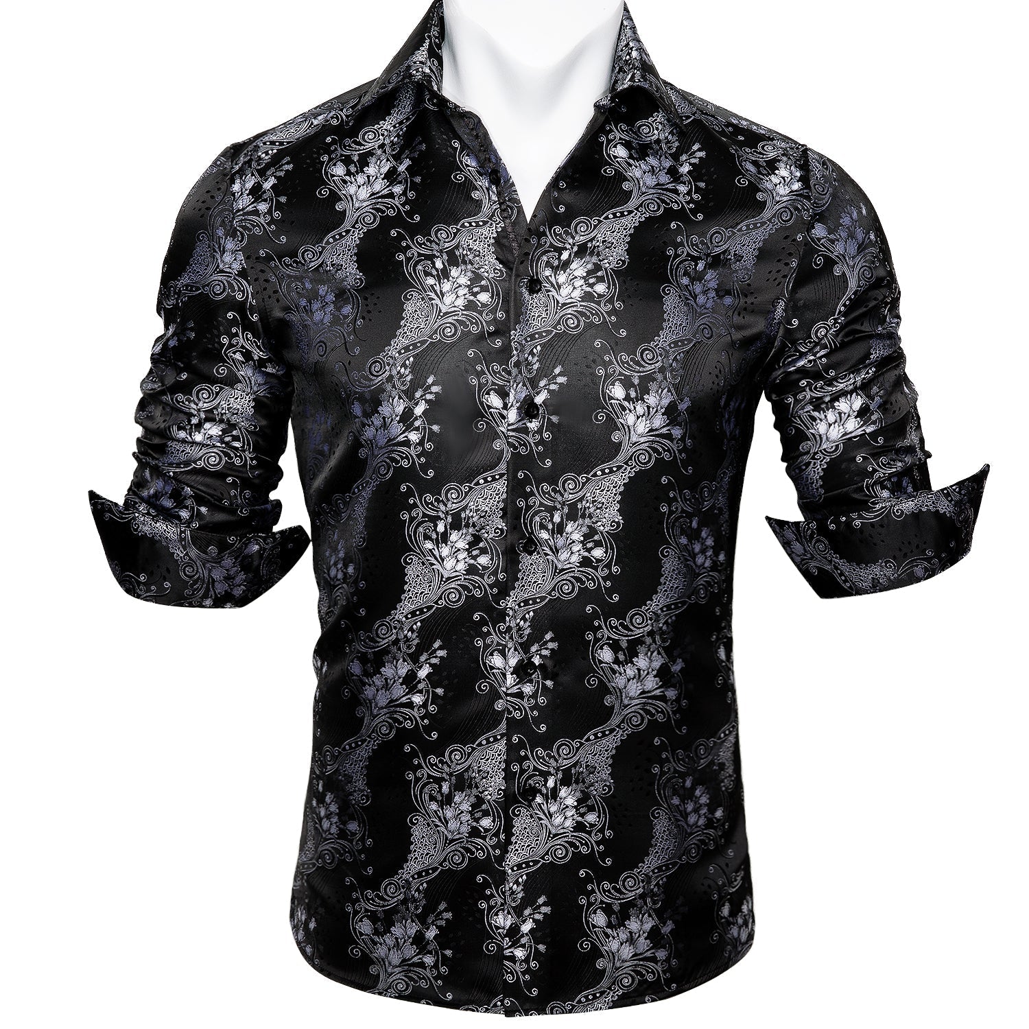 Silver and Black Floral Dress Shirt shirt    - Sophisticated Gentlemen