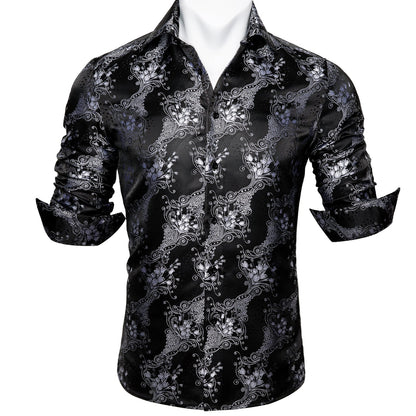 Silver and Black Floral Dress Shirt shirt    - Sophisticated Gentlemen