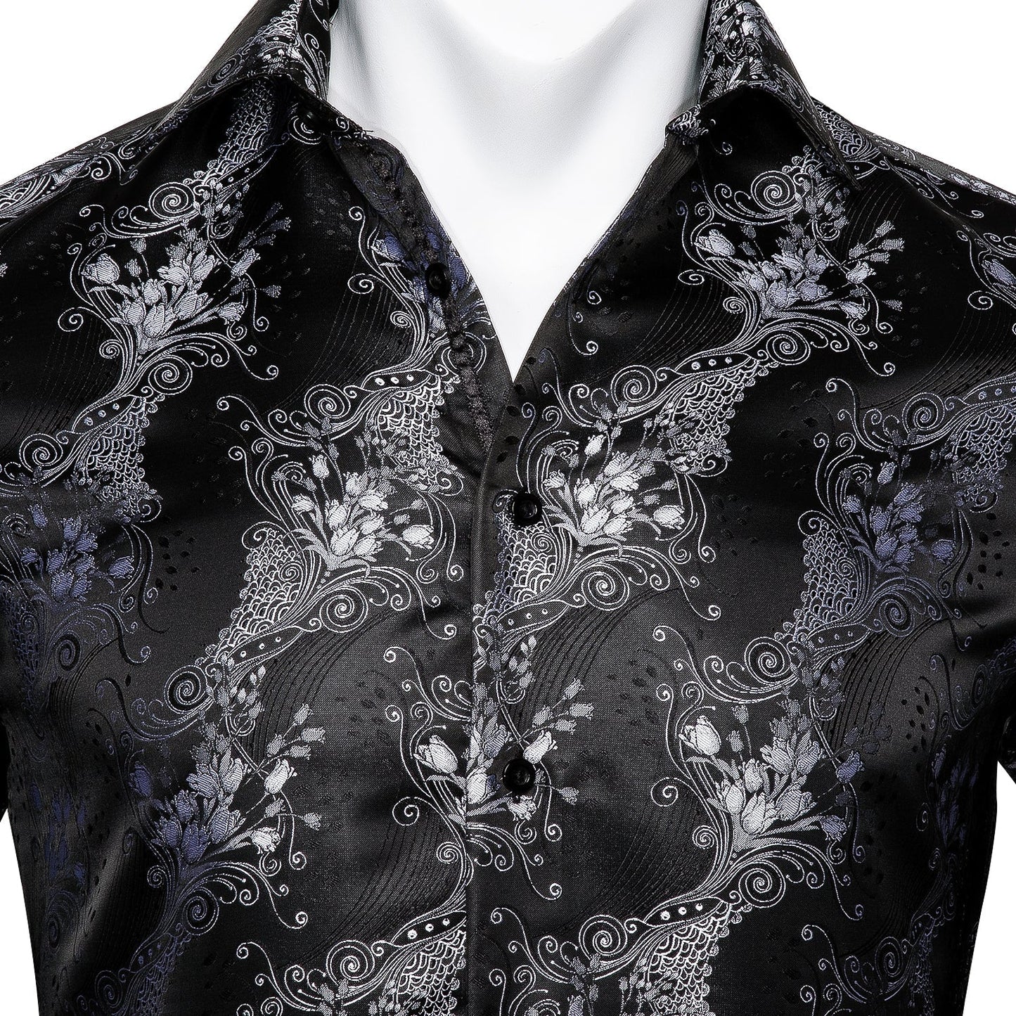 Silver and Black Floral Dress Shirt shirt    - Sophisticated Gentlemen