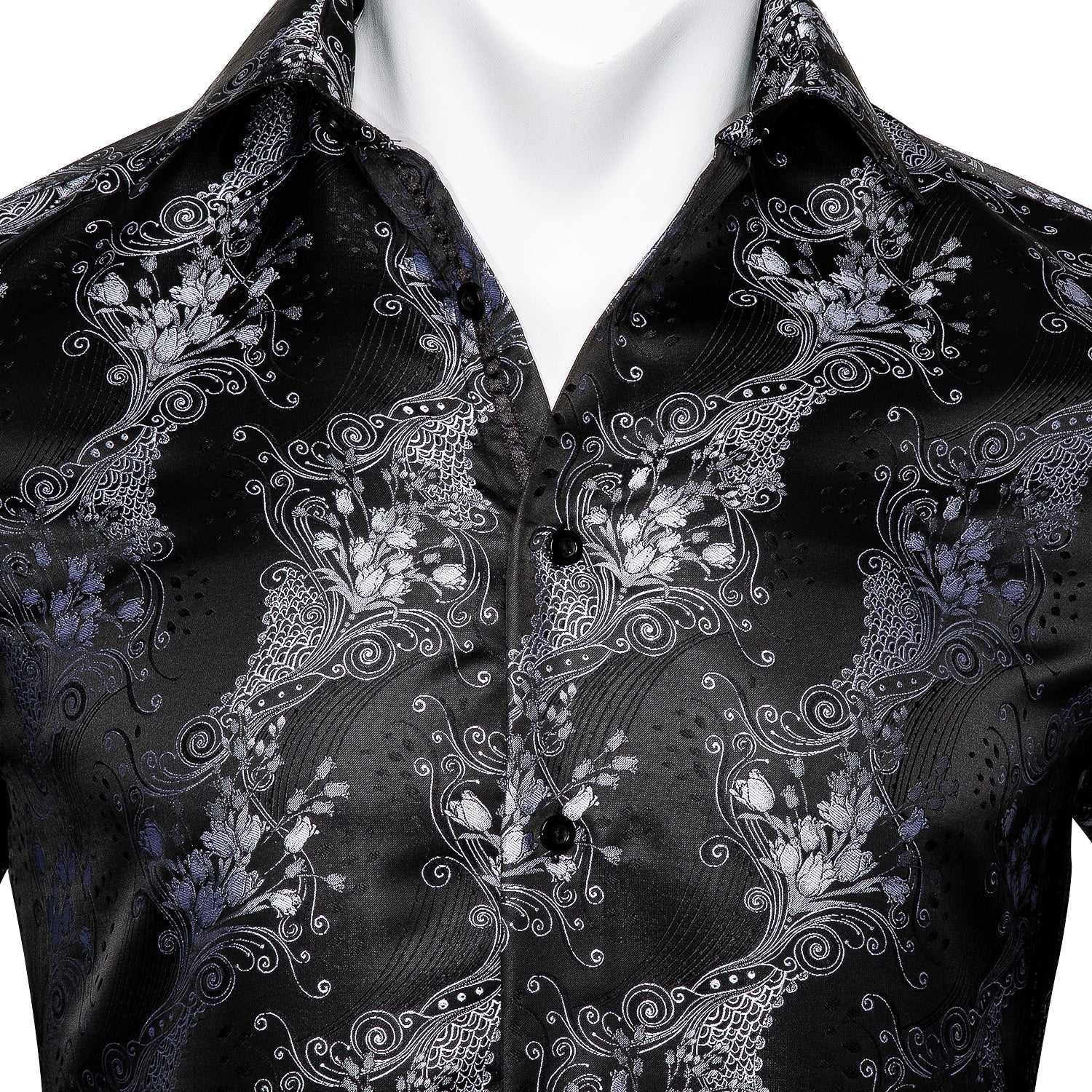 Silver and Black Floral Dress Shirt shirt    - Sophisticated Gentlemen