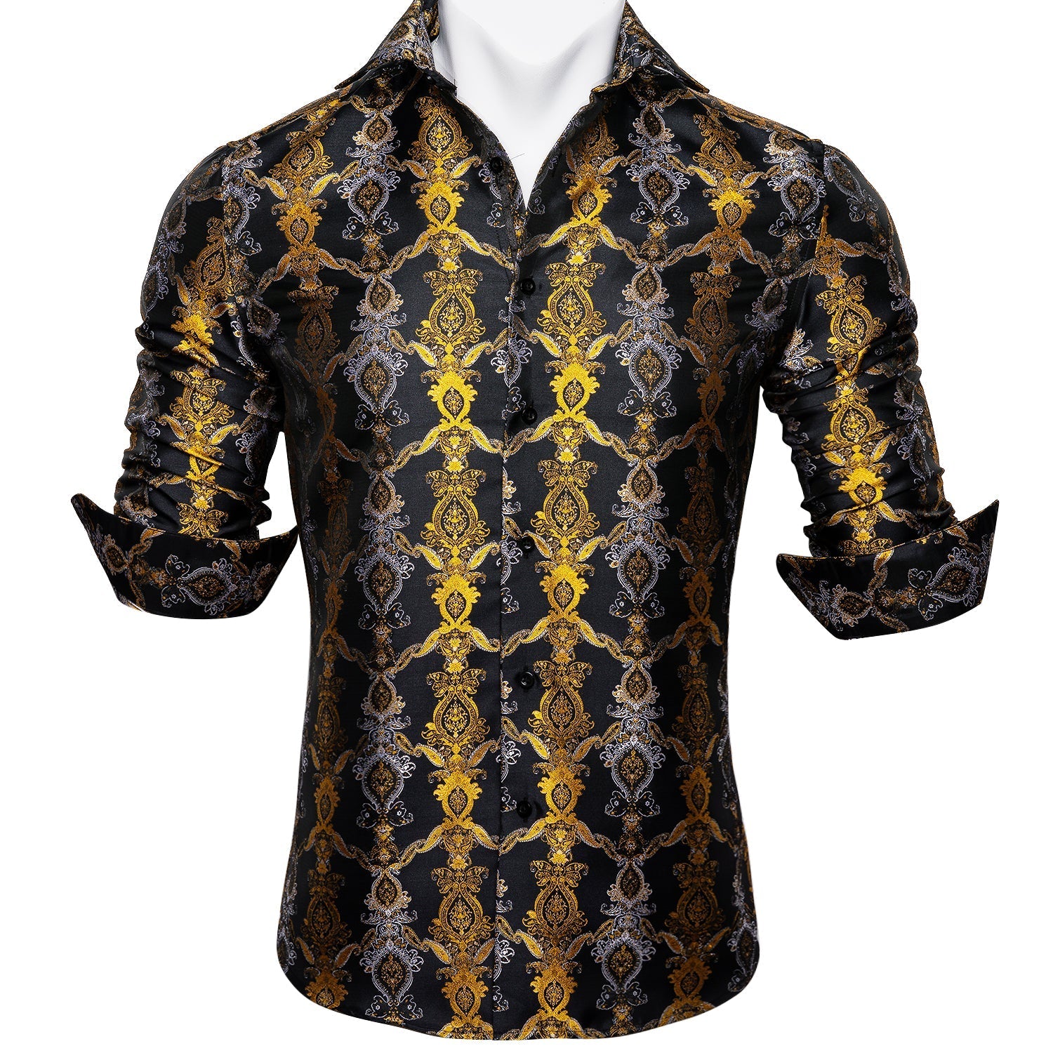 Black and Yellow Baroque Dress Shirt shirt    - Sophisticated Gentlemen