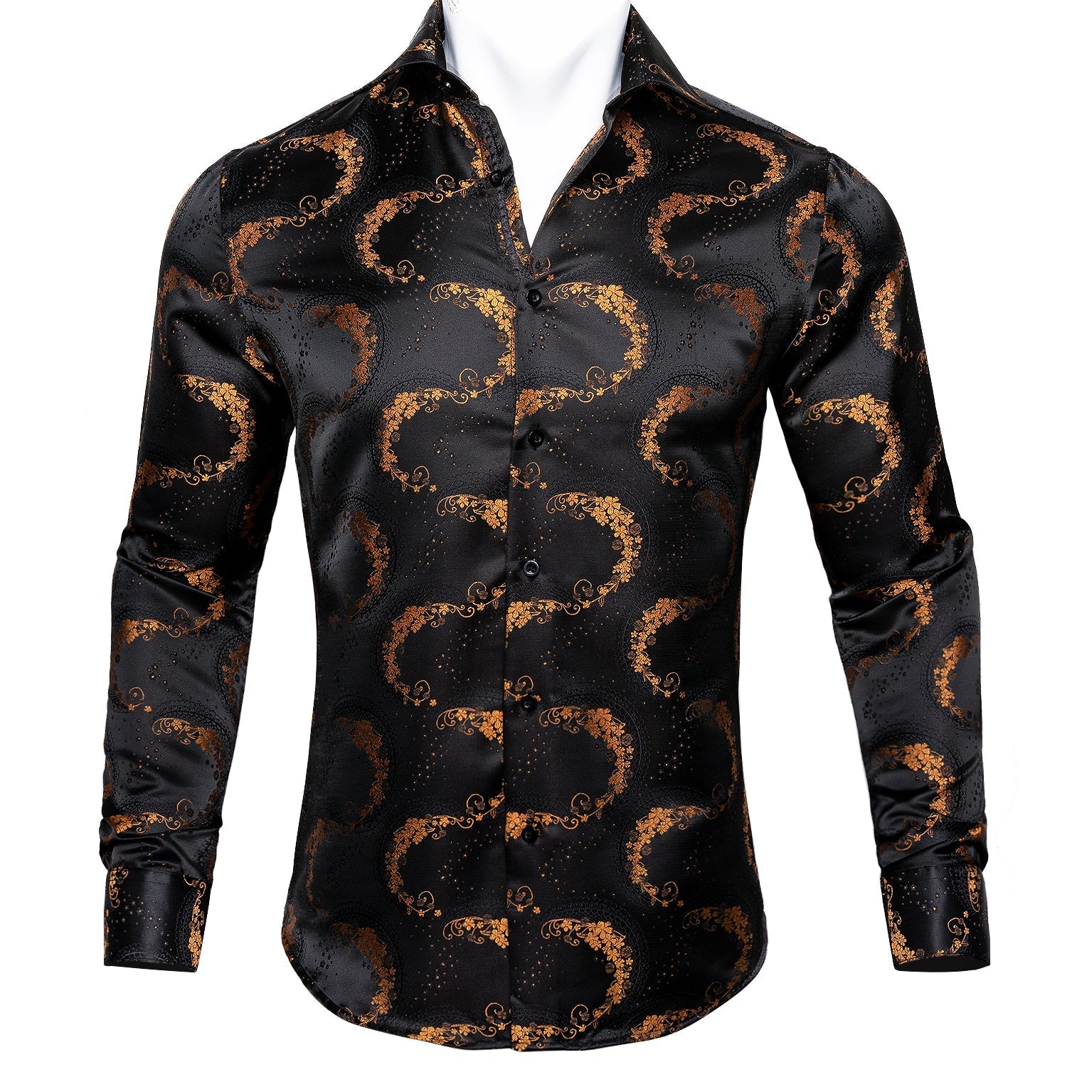 Black and Gold Floral Dress Shirt shirt S   - Sophisticated Gentlemen