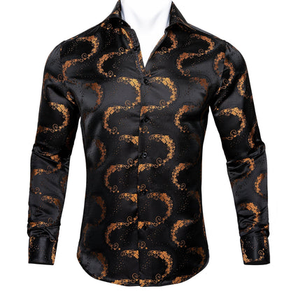 Black and Gold Floral Dress Shirt shirt S   - Sophisticated Gentlemen