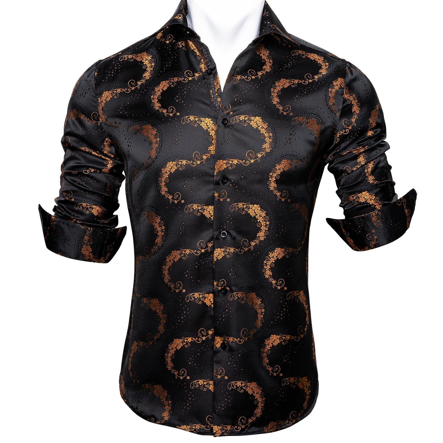 Black and Gold Floral Dress Shirt shirt    - Sophisticated Gentlemen
