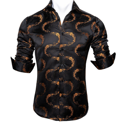 Black and Gold Floral Dress Shirt shirt    - Sophisticated Gentlemen