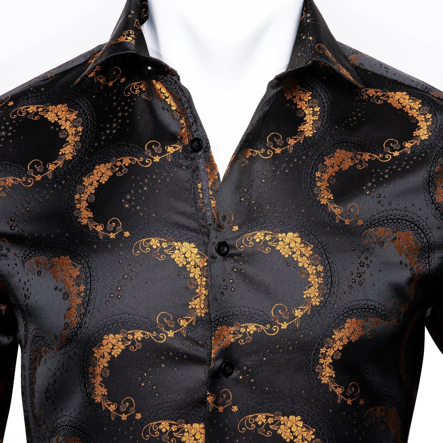 Black and Gold Floral Dress Shirt shirt    - Sophisticated Gentlemen