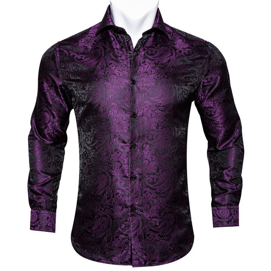 Purple and Black Paisley Dress Shirt shirt S   - Sophisticated Gentlemen