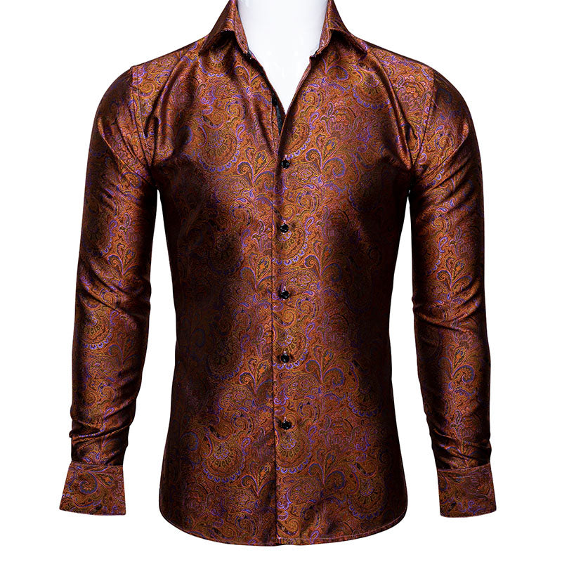 Brown and Purple Paisley Dress Shirt shirt S   - Sophisticated Gentlemen