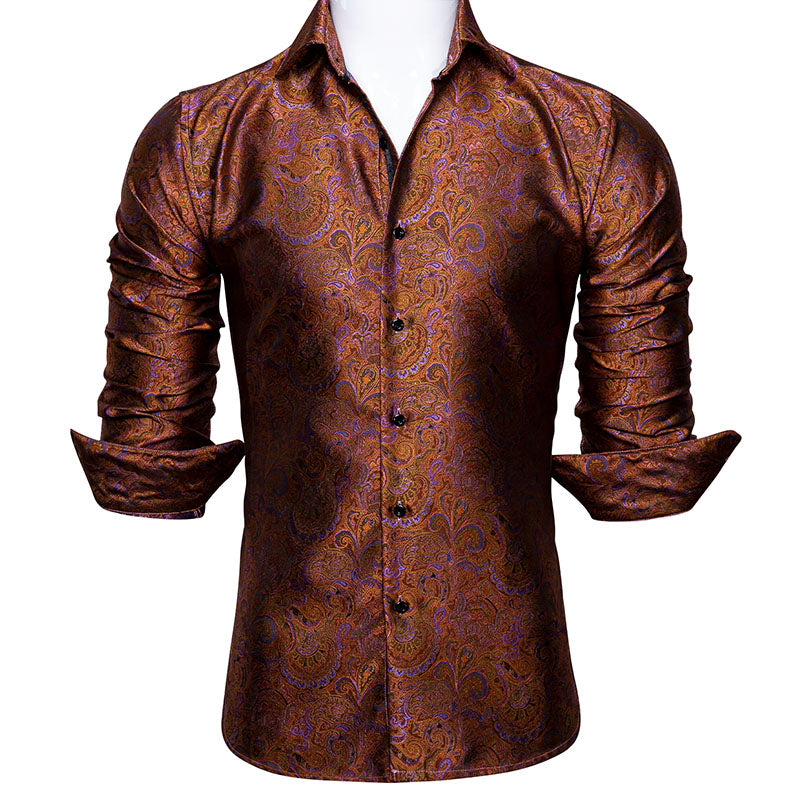 Brown and Purple Paisley Dress Shirt shirt    - Sophisticated Gentlemen