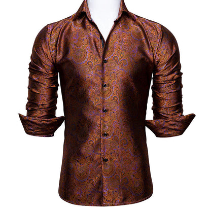 Brown and Purple Paisley Dress Shirt shirt    - Sophisticated Gentlemen