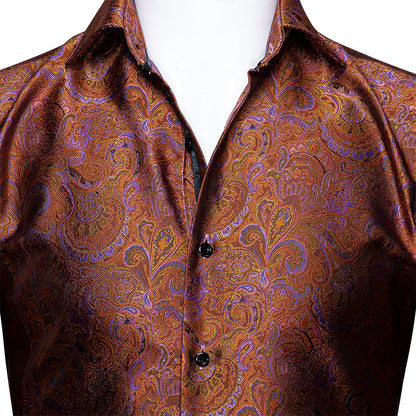 Brown and Purple Paisley Dress Shirt shirt    - Sophisticated Gentlemen