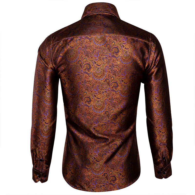 Brown and Purple Paisley Dress Shirt shirt    - Sophisticated Gentlemen
