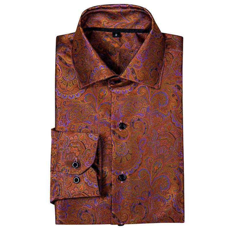 Brown and Purple Paisley Dress Shirt shirt    - Sophisticated Gentlemen