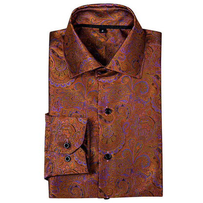 Brown and Purple Paisley Dress Shirt shirt    - Sophisticated Gentlemen