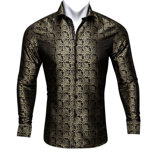 Gold and Black Ornamental Dress Shirt shirt S   - Sophisticated Gentlemen