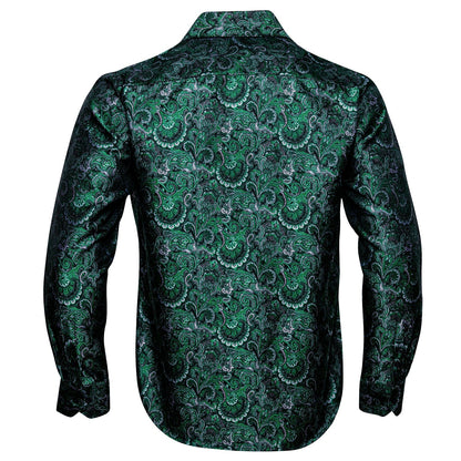 Green Floral Silk Dress Shirt shirt    - Sophisticated Gentlemen