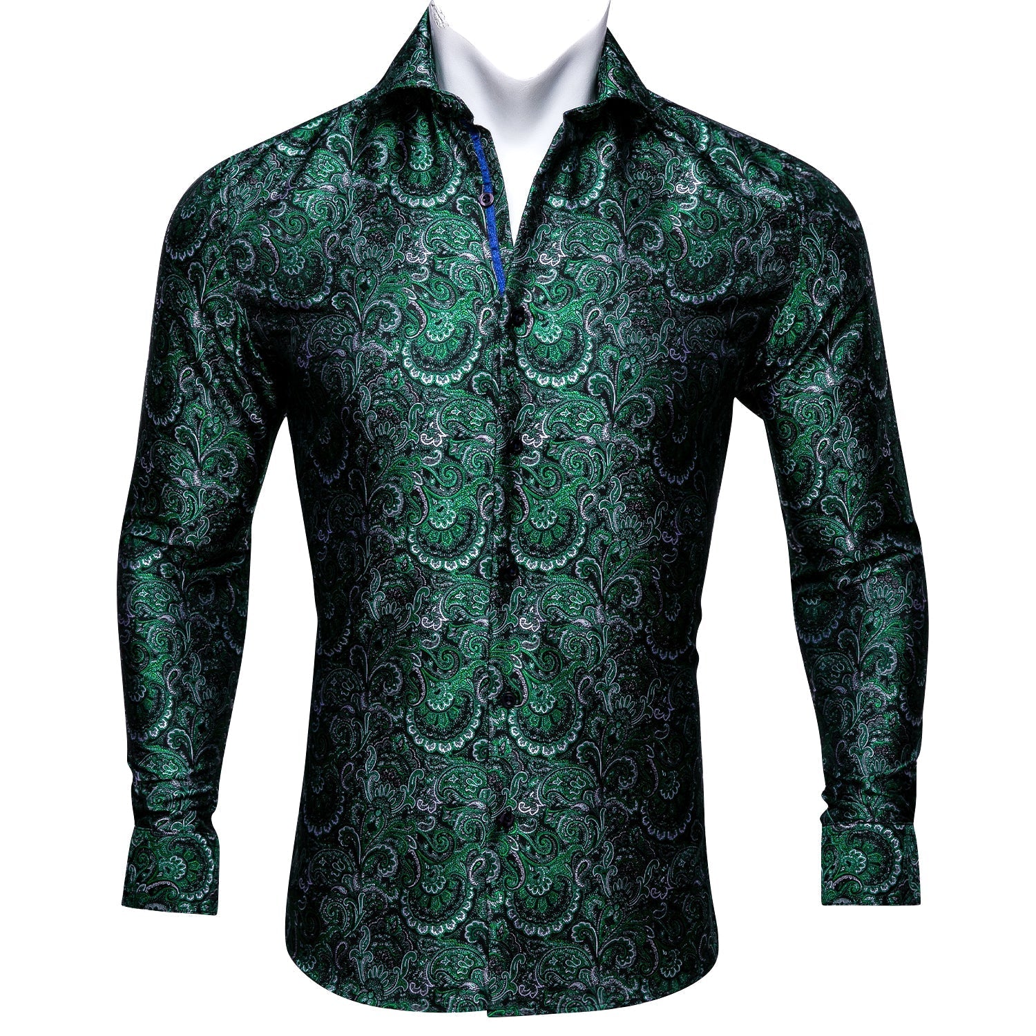 Green Floral Silk Dress Shirt shirt S   - Sophisticated Gentlemen