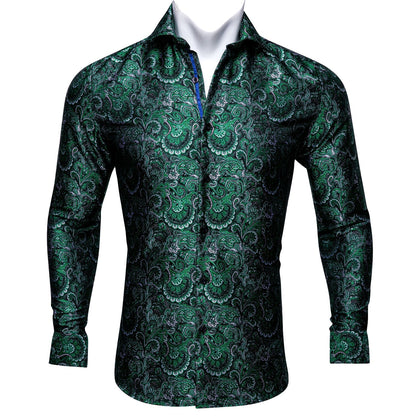 Green Floral Silk Dress Shirt shirt S   - Sophisticated Gentlemen