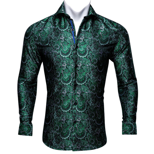 Green Floral Silk Dress Shirt shirt S   - Sophisticated Gentlemen