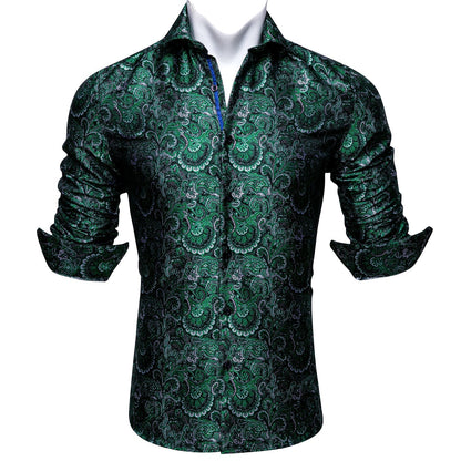 Green Floral Silk Dress Shirt shirt    - Sophisticated Gentlemen